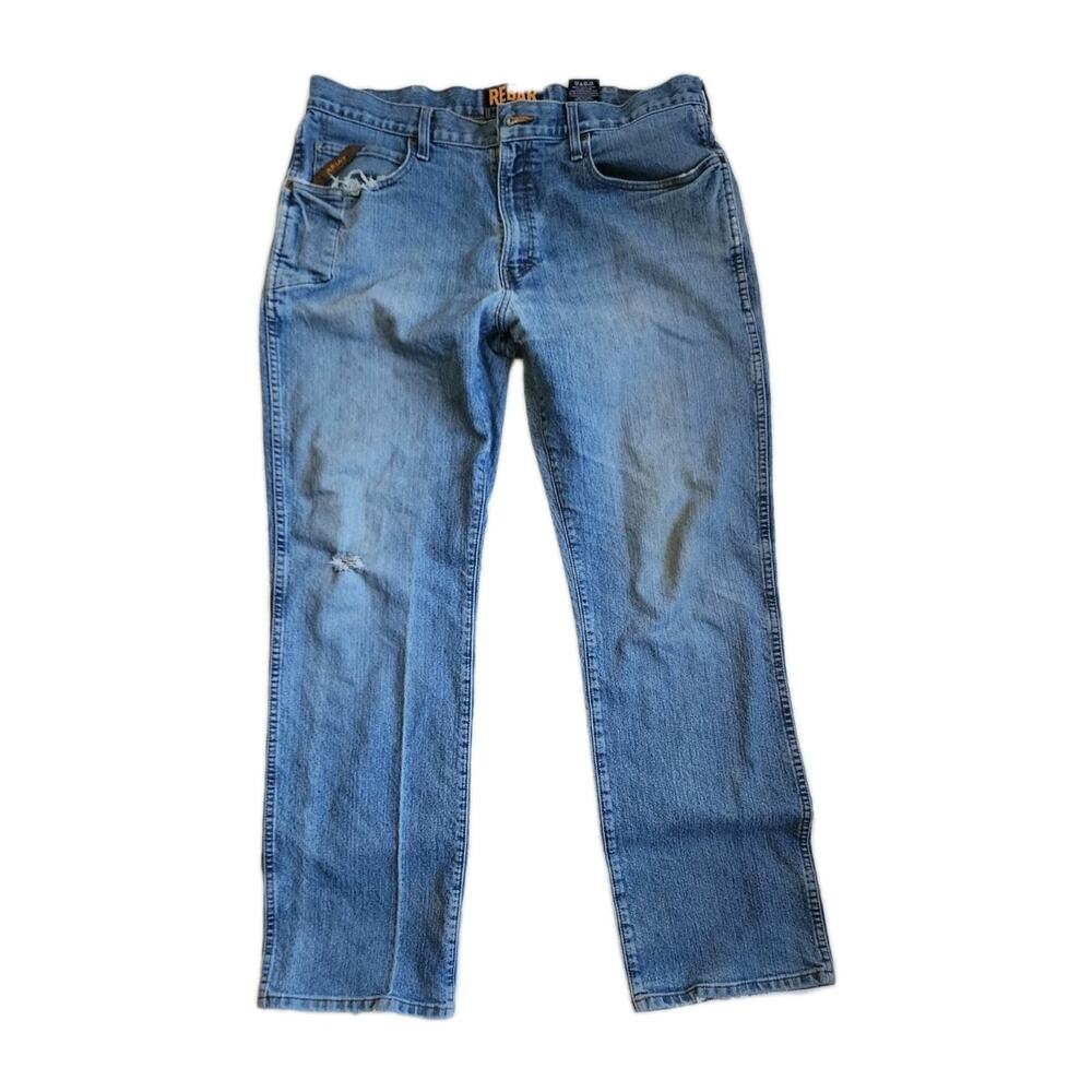 Ariat ReBar Jeans Men 38x34 Blue M4 Boot Cut Denim Work Wear Slight Distressed